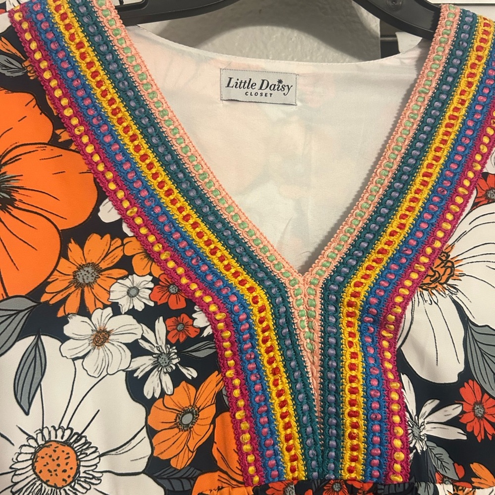 Floral V-Neck Dress with Long Sleeves - Picture 3 of 3